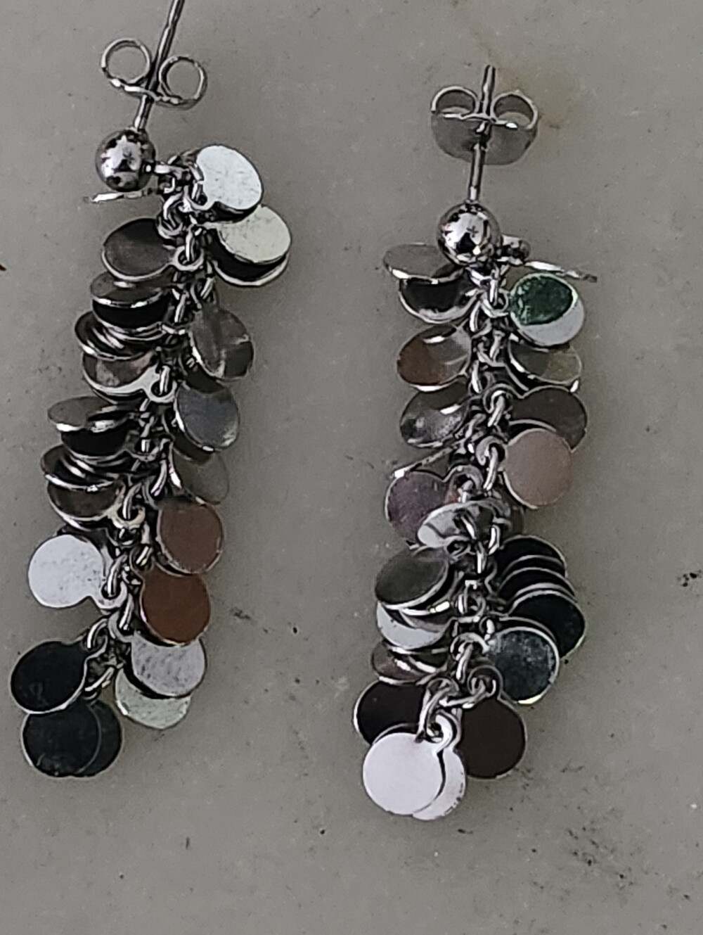 Avon Silver Tone Cascade Disc Drop Earrings - Vintage